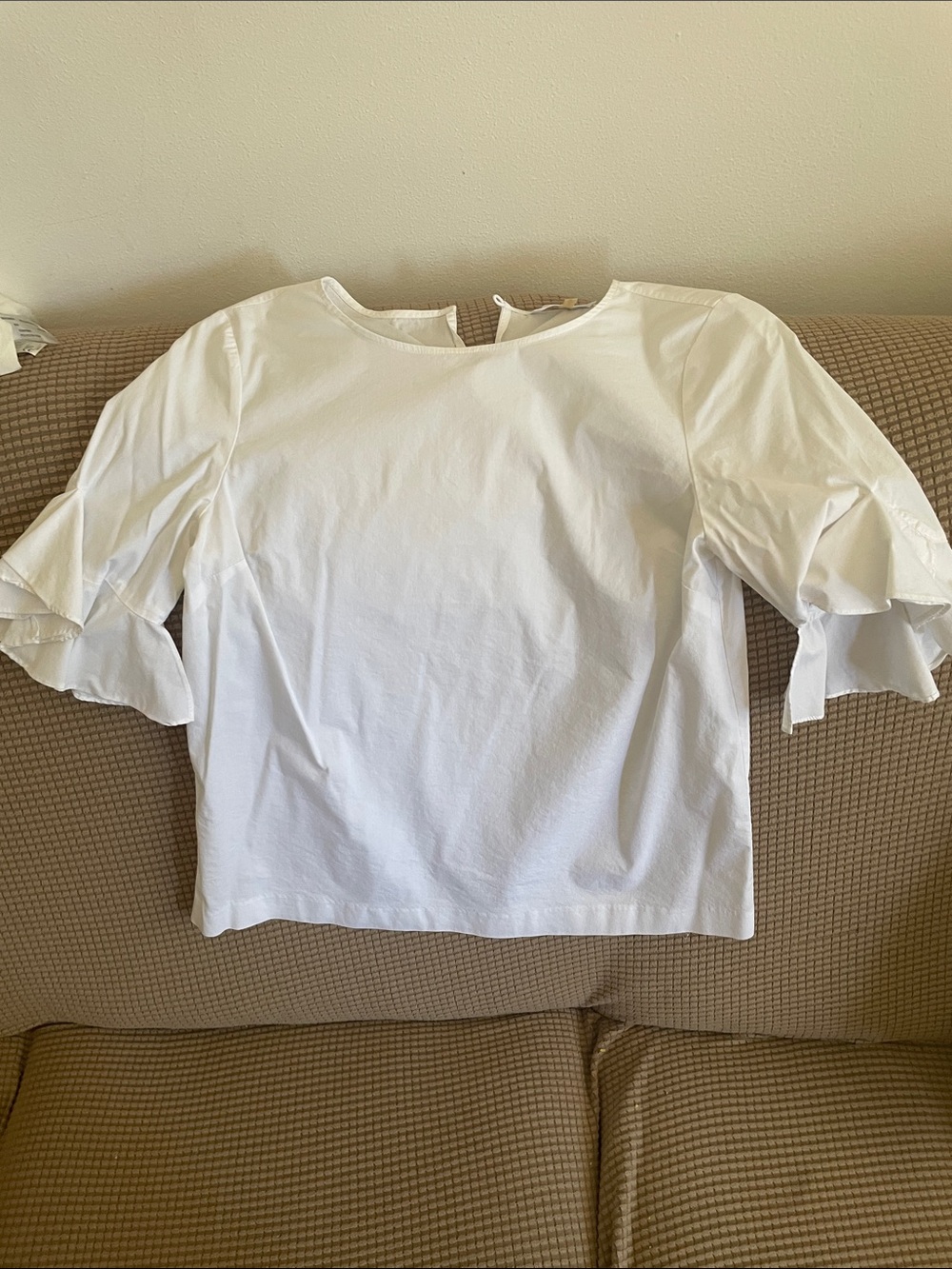 Calvin Klein White Ruffle Sleeve Blouse